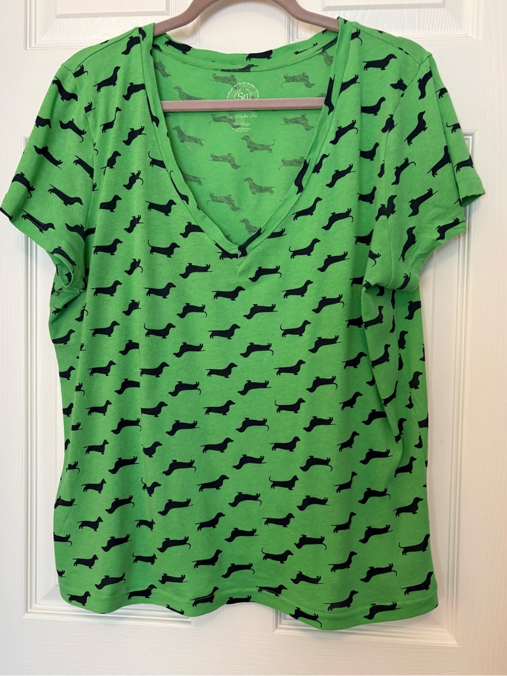 DACHSHUNDS!!! SO PERFECT TEE WOMENS
XL POISON GREEN V NECK NOVELTY